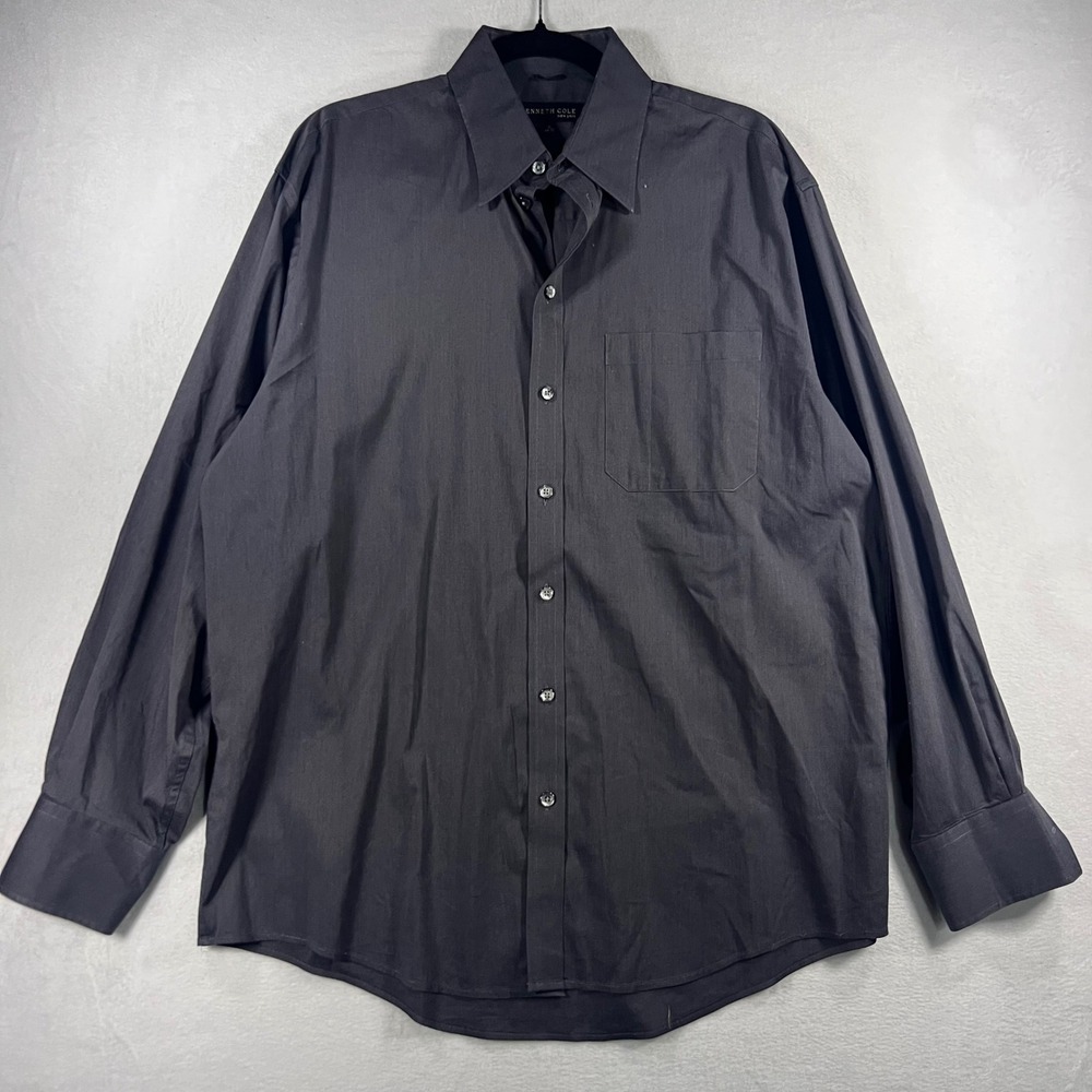 Kenneth Cole New York Men's Charcoal Gray Dress Shirt 16 34-35 Preppy Office